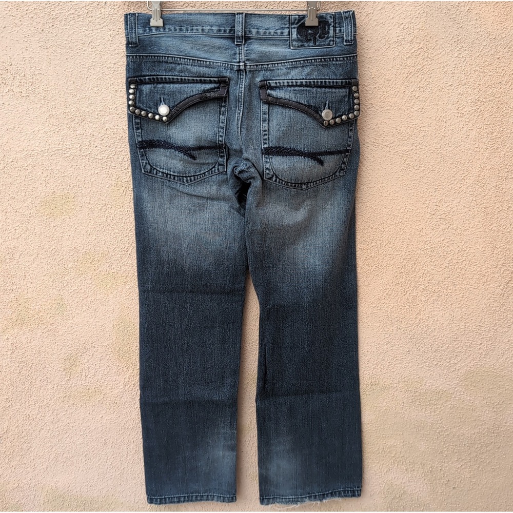 BKE Seth Mens Jeans 32x34 Blue Studded Embroidered Flap Pocket Denim